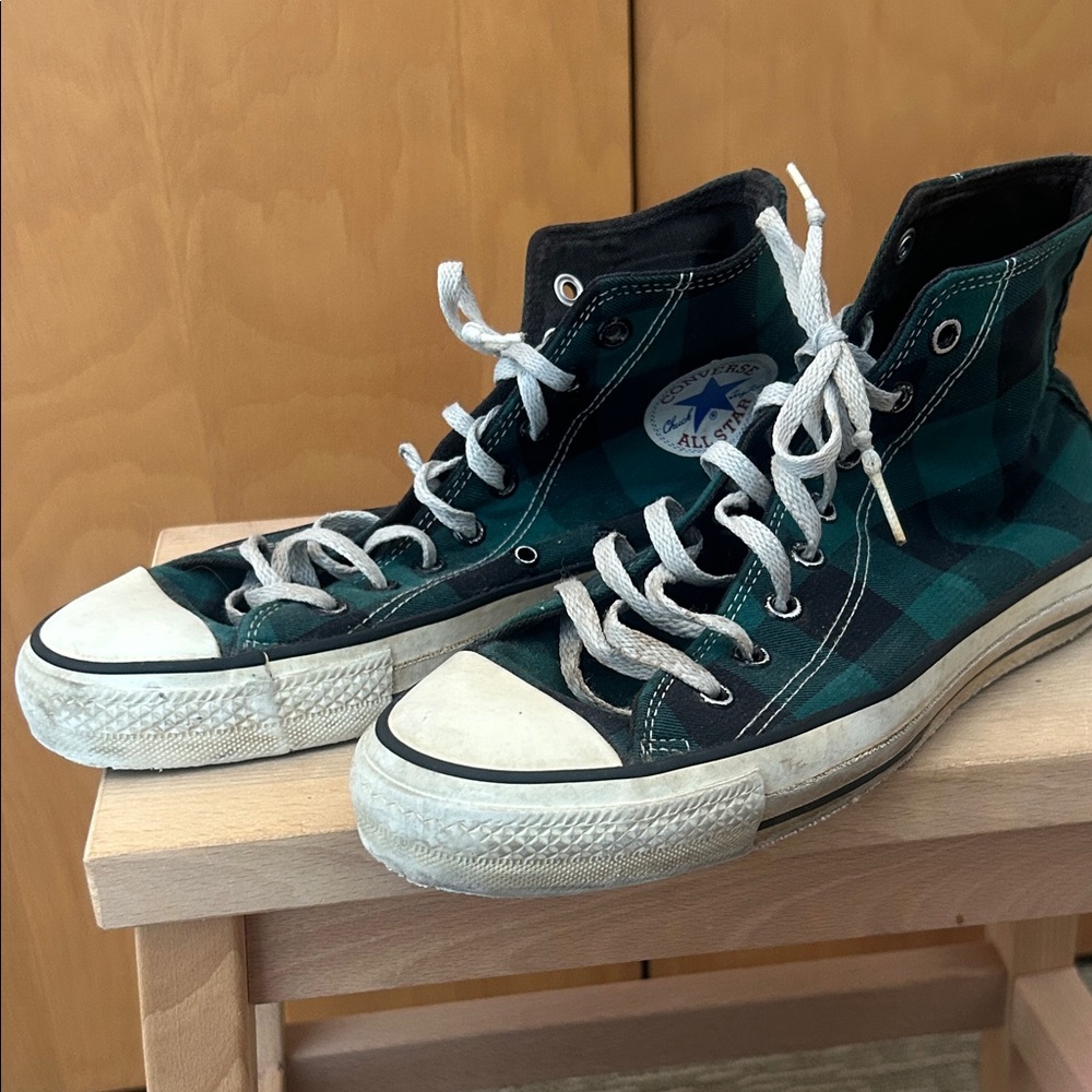 Converse All Star Green Plaid High-Tops Size 8 1/2